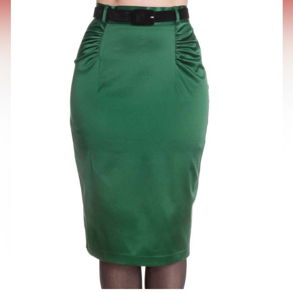 Hell Bunny hunter green satin pencil skirt